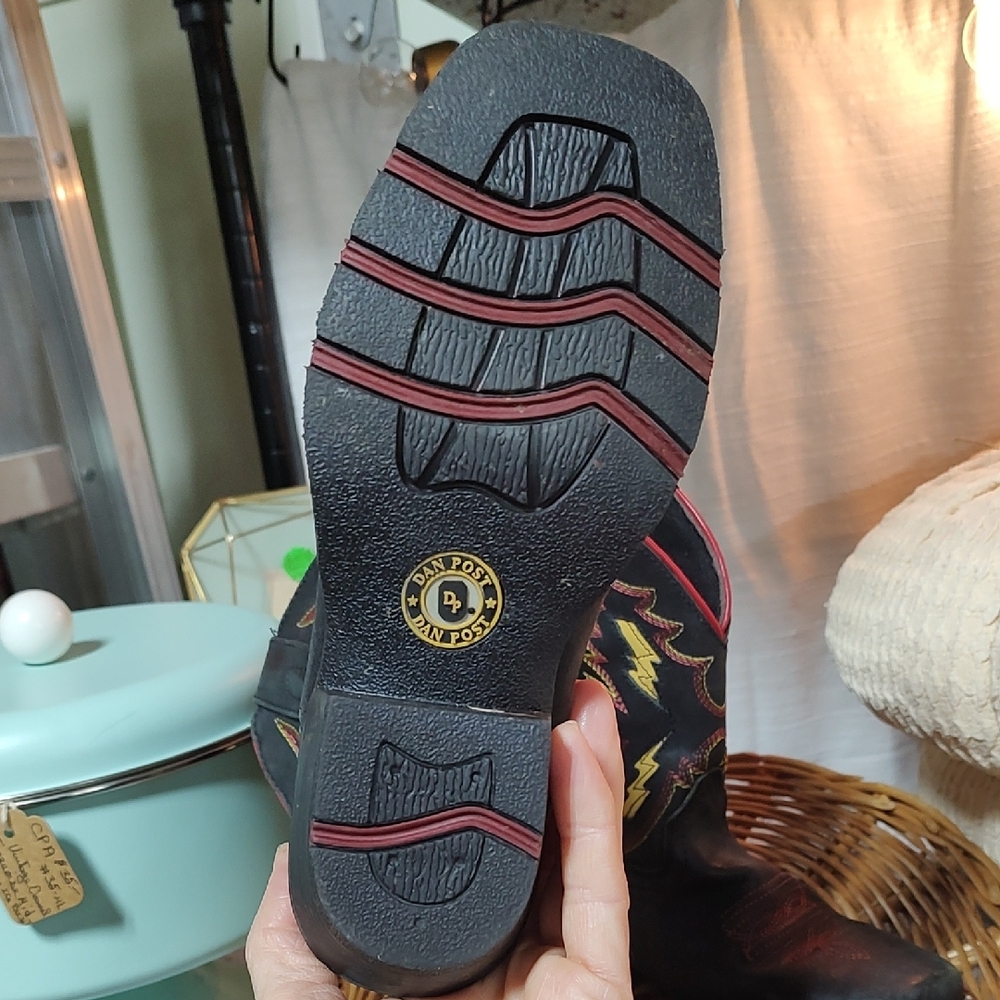 Dan Post Kids Western Boots - Black and Red with Yellow Accents - Picture 6 of 16